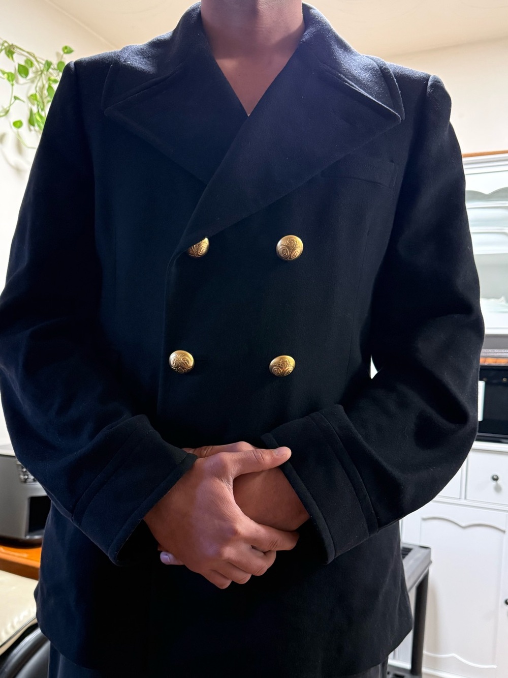 Gucci Black Double-Breasted Peacoat with Gold Buttons